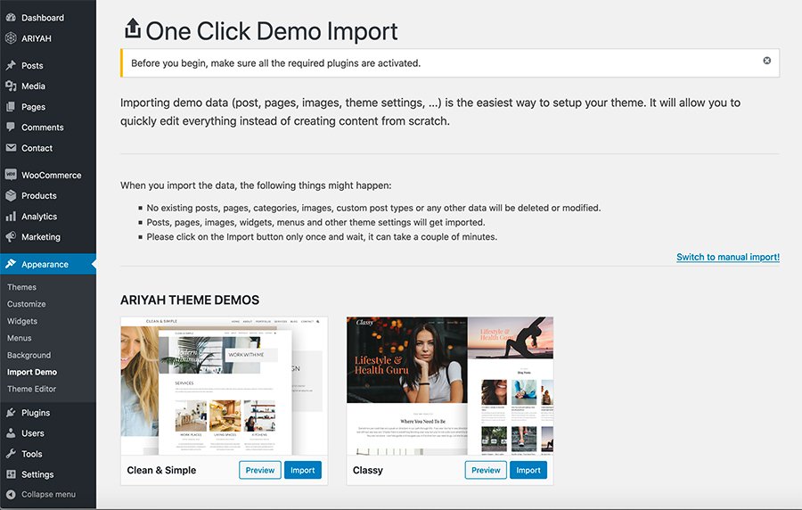 One Click Demo Import