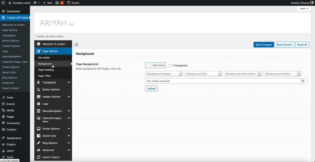Ariyah Theme Site Background Options